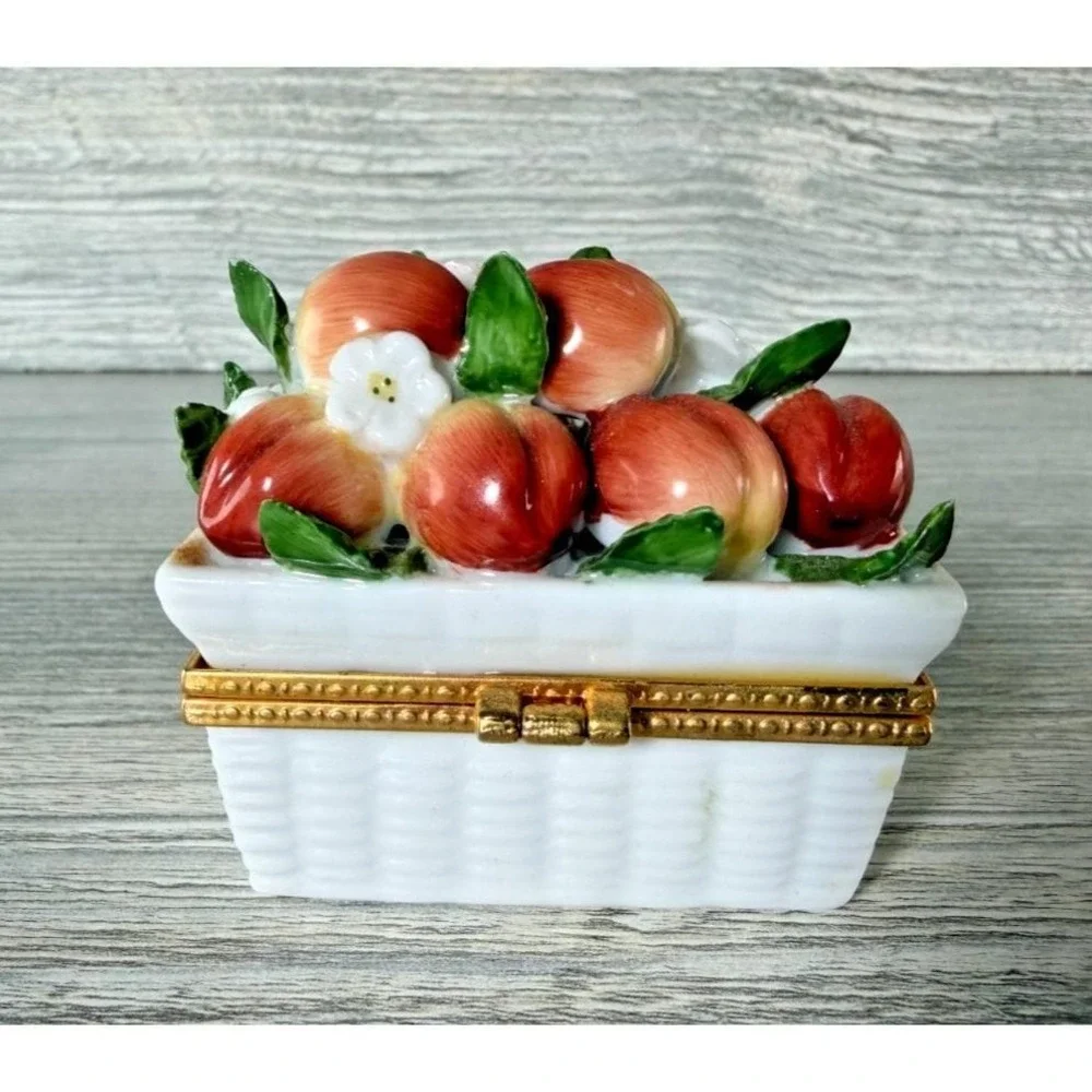 Vtg Portmeirion Ceramic 3D Peaches Fruit Hinged Trinket Box Peach Blossom Rare